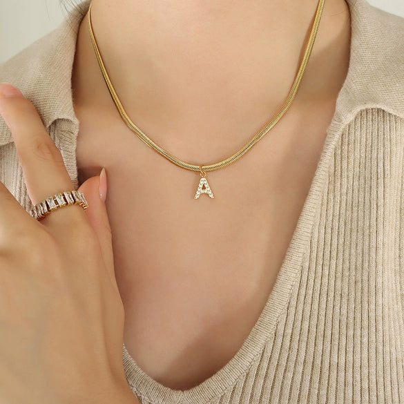 Wholesale Women's Titanium Steel Blade Chain Pendant Necklace With Mixed Gemstone Setting Letter Pendant Electroplated