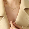 Wholesale Women's Titanium Steel Blade Chain Pendant Necklace With Mixed Gemstone Setting Letter Pendant Electroplated