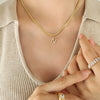 Wholesale Women's Titanium Steel Blade Chain Pendant Necklace With Mixed Gemstone Setting Letter Pendant Electroplated