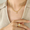 Wholesale Women's Titanium Steel Blade Chain Pendant Necklace With Mixed Gemstone Setting Letter Pendant Electroplated