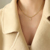 Wholesale Women's Titanium Steel Blade Chain Pendant Necklace With Mixed Gemstone Setting Letter Pendant Electroplated