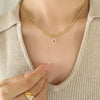 Wholesale Women's Titanium Steel Blade Chain Pendant Necklace With Mixed Gemstone Setting Letter Pendant Electroplated