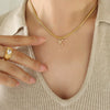 Wholesale Women's Titanium Steel Blade Chain Pendant Necklace With Mixed Gemstone Setting Letter Pendant Electroplated