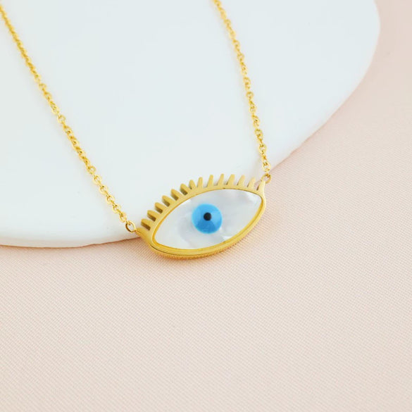Wholesale Women's Titanium Steel Blue Eye Necklace With Electroplating