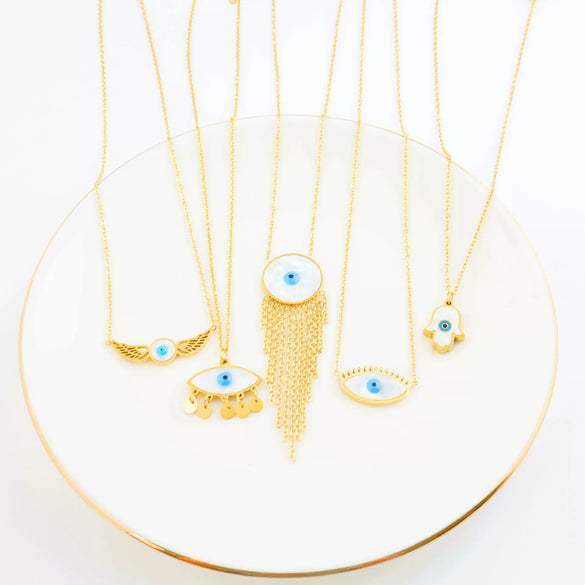 Wholesale Women's Titanium Steel Blue Eye Necklace With Electroplating