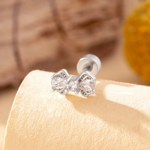 Wholesale Women's Titanium Steel Bow Ear Nails With Zirconia Design Little Fresh Style
