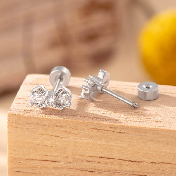 Wholesale Women's Titanium Steel Bow Ear Nails With Zirconia Design Little Fresh Style