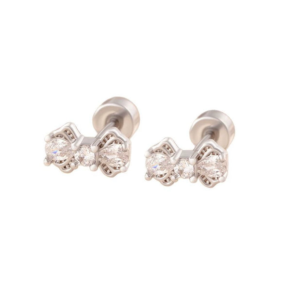 Wholesale Women's Titanium Steel Bow Ear Nails With Zirconia Design Little Fresh Style