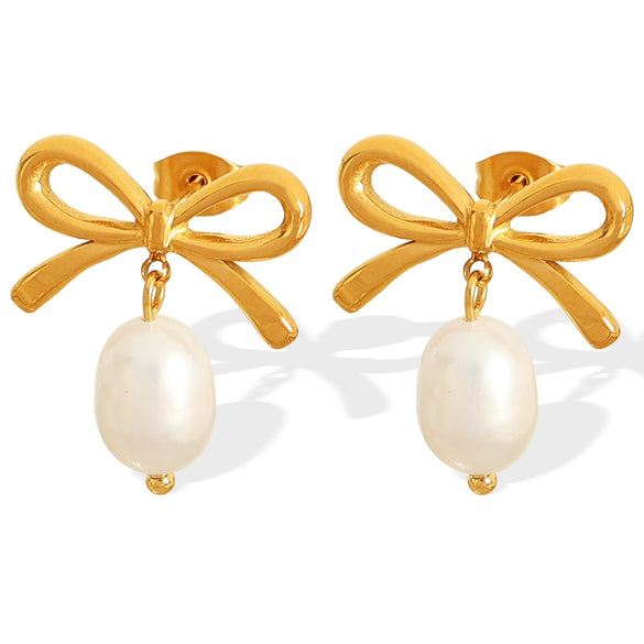 Wholesale Women's 316L Stainless Steel Bow Earrings Handmade With Electroplating And 18K Gold Plating