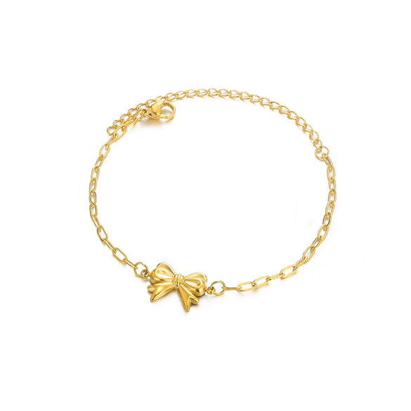 Wholesale Women's Titanium Steel Bow Pendant Bracelet With Geometric Pin Chain And Electroplating Design