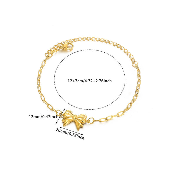 Wholesale Women's Titanium Steel Bow Pendant Bracelet With Geometric Pin Chain And Electroplating Design