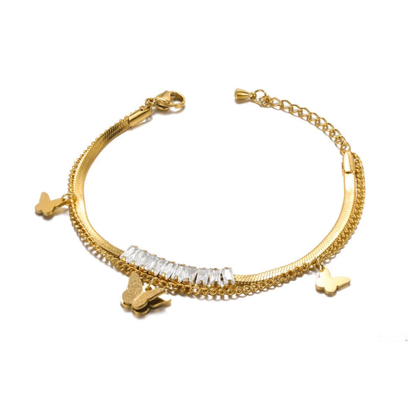 Wholesale Women's Titanium Steel Bow Pendant Bracelet With Geometric Pin Chain And Electroplating Design