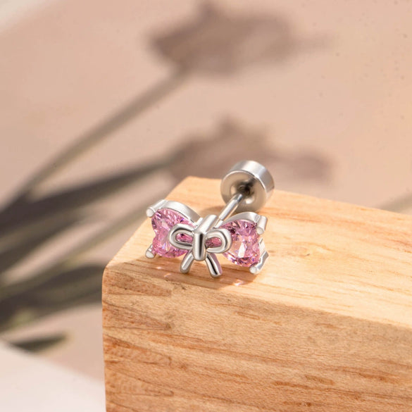 Wholesale Women's Titanium Steel Bow Zirconia Earrings