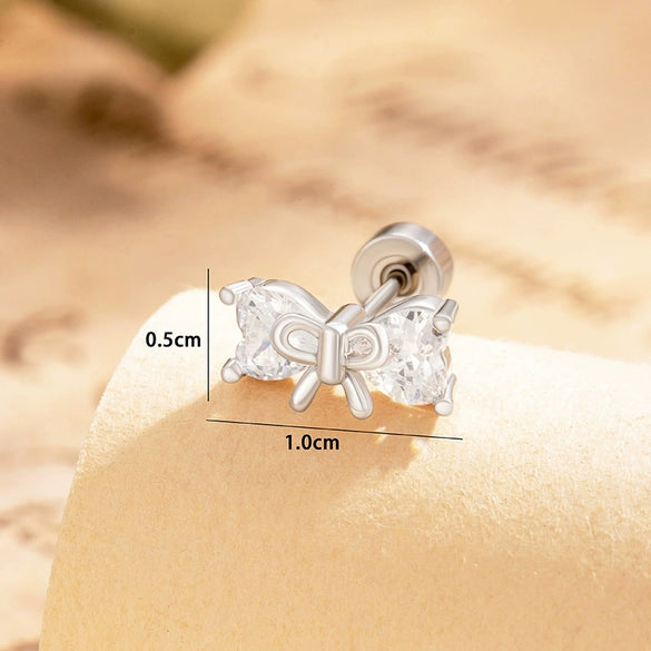 Wholesale Women's Titanium Steel Bow Zirconia Earrings