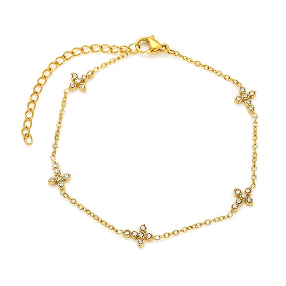 Wholesale Women's Titanium Steel Bracelet Inlaid Zirconia With Geometric And Flower Bow Patterns Gold Plated Jewelry
