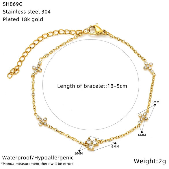 Wholesale Women's Titanium Steel Bracelet Inlaid Zirconia With Geometric And Flower Bow Patterns Gold Plated Jewelry