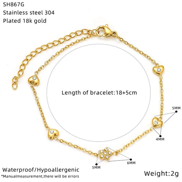 Wholesale Women's Titanium Steel Bracelet Inlaid Zirconia With Geometric And Flower Bow Patterns Gold Plated Jewelry