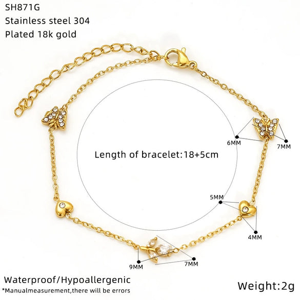 Wholesale Women's Titanium Steel Bracelet Inlaid Zirconia With Geometric And Flower Bow Patterns Gold Plated Jewelry