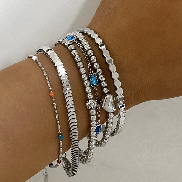 Wholesale Women's Titanium Steel Bracelet Suit With Heart Rhombus Geometric Shapes Electroplated