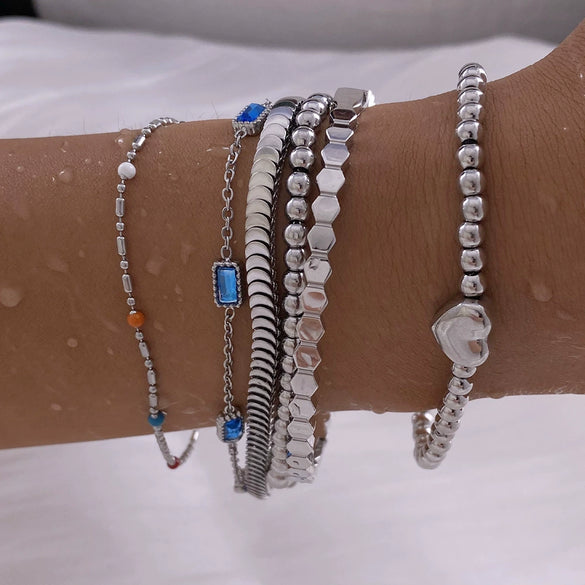 Wholesale Women's Titanium Steel Bracelet Suit With Heart Rhombus Geometric Shapes Electroplated