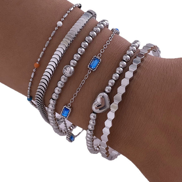 Wholesale Women's Titanium Steel Bracelet Suit With Heart Rhombus Geometric Shapes Electroplated