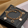 Wholesale Women's Titanium Steel Bracelet With Fourleaf Clover Design Doublelayer Chain Electroplated Classy Niche Nonfading Hand Jewelry