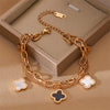 Wholesale Women's Titanium Steel Bracelet With Fourleaf Clover Design Doublelayer Chain Electroplated Classy Niche Nonfading Hand Jewelry