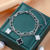Wholesale Women's Titanium Steel Bracelet With Fourleaf Clover Design Doublelayer Chain Electroplated Classy Niche Nonfading Hand Jewelry