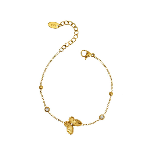 Wholesale Women's Titanium Steel Butterfly Diamond Necklace With Small Gold Beads And Ochain
