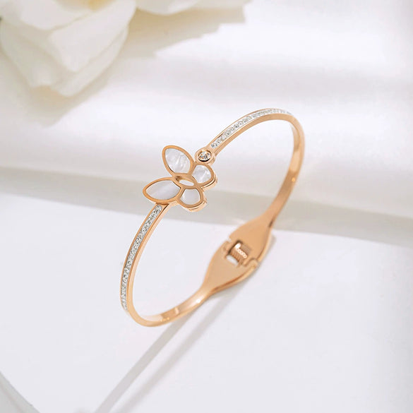 Wholesale Women's Titanium Steel Butterfly Shellfish Animal Style Full Diamond Nonfading Niche Light Luxury Opening Bracelet