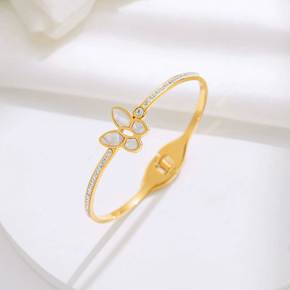 Wholesale Women's Titanium Steel Butterfly Shellfish Animal Style Full Diamond Nonfading Niche Light Luxury Opening Bracelet