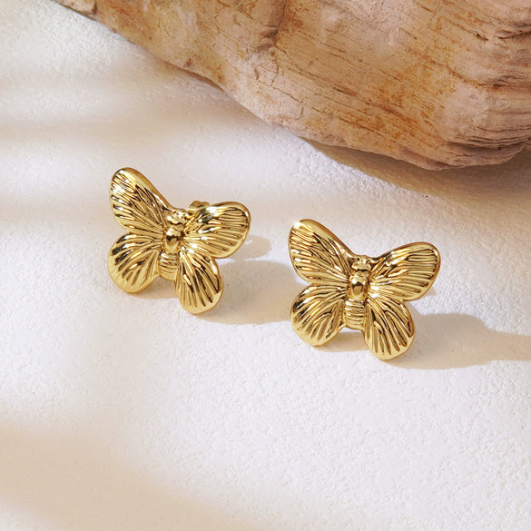 Wholesale Women's Titanium Steel Butterflyshaped Earrings With Animal Pattern Electroplated