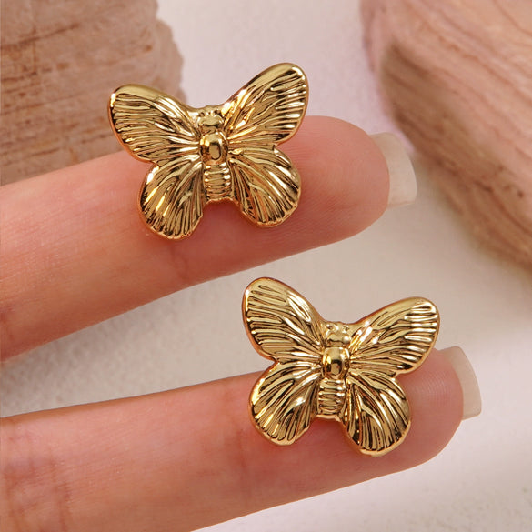 Wholesale Women's Titanium Steel Butterflyshaped Earrings With Animal Pattern Electroplated