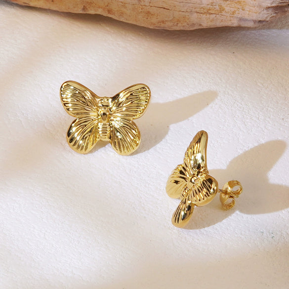 Wholesale Women's Titanium Steel Butterflyshaped Earrings With Animal Pattern Electroplated