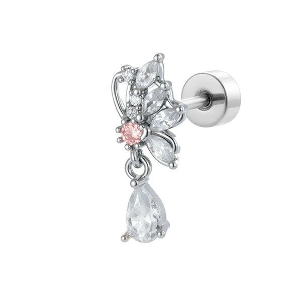 Wholesale Women's Titanium Steel Butterflyshaped Zirconia Fashion Jewelry Screw Piercing Ear Nails