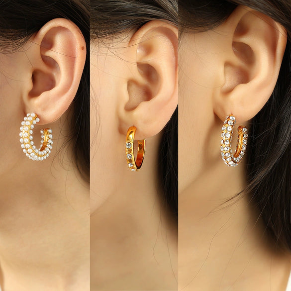 Wholesale Women's 316L Stainless Steel C Shaped Simple Retro Electroplated Imitation Pearl All Match Earrings