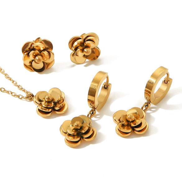 Wholesale Women's Titanium Steel Camellia Flower Earrings With Rose Gold 18K Vacuum Plated Electroplating In Furnace Geometric Style