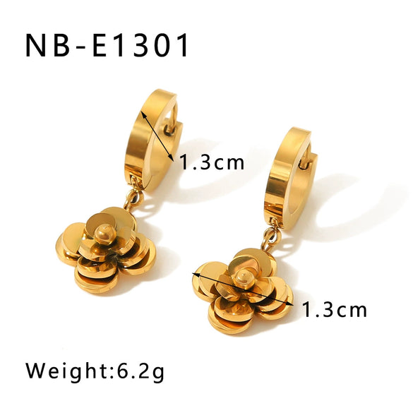 Wholesale Women's Titanium Steel Camellia Flower Earrings With Rose Gold 18K Vacuum Plated Electroplating In Furnace Geometric Style