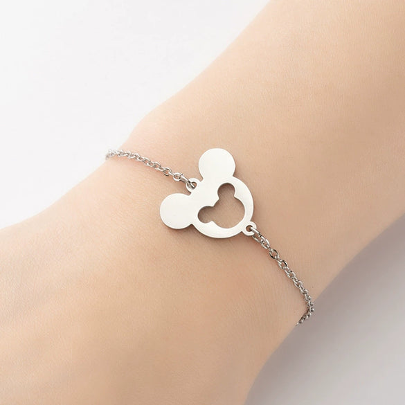 Wholesale Women's Titanium Steel Cartoon Mickey Mouse Bracelet With Electroplating Design