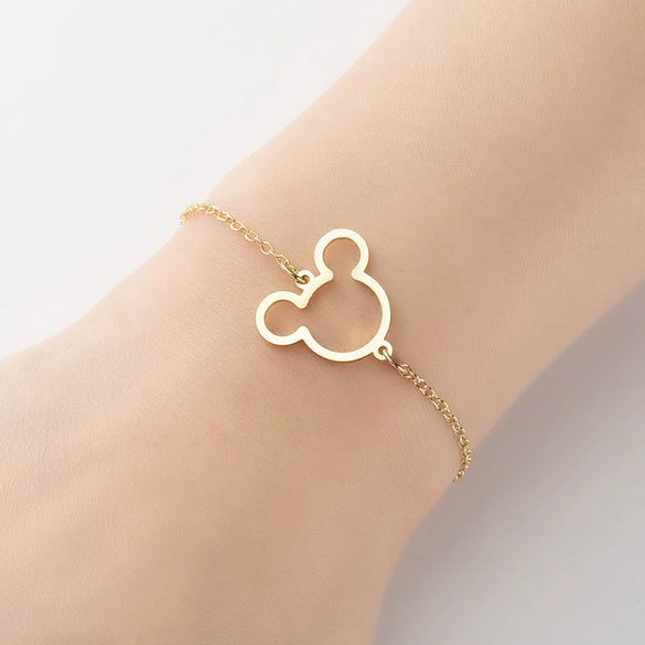 Wholesale Women's Titanium Steel Cartoon Mickey Mouse Bracelet With Electroplating Design