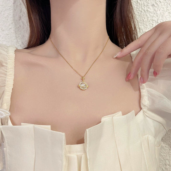 Wholesale Women's Titanium Steel Cat's Eye Star Light Luxury Geometry Design Mixed Gem Inlay Clavicle Chain Necklace