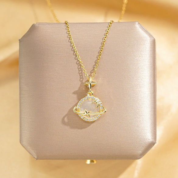 Wholesale Women's Titanium Steel Cat's Eye Star Light Luxury Geometry Design Mixed Gem Inlay Clavicle Chain Necklace