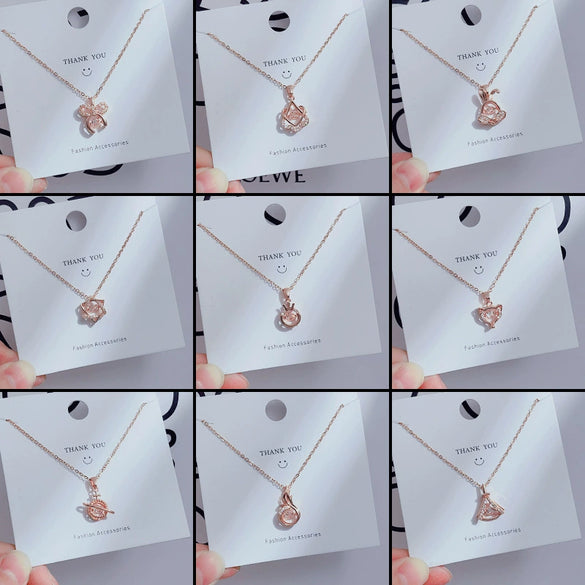 Wholesale Women's Titanium Steel Clavicle Chain Necklace With Copper Pendant Micropaved Crown Heart Shape Flower Insect Leaves Geometric Animal Zodiac Letters Numbers Text Design