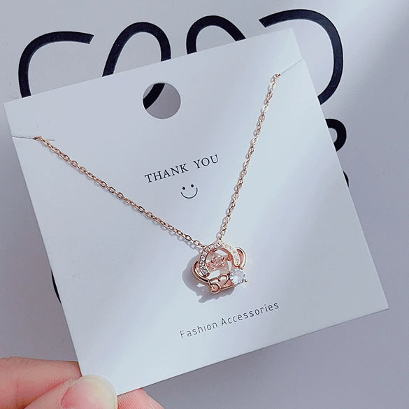 Wholesale Women's Titanium Steel Clavicle Chain Necklace With Copper Pendant Micropaved Crown Heart Shape Flower Insect Leaves Geometric Animal Zodiac Letters Numbers Text Design