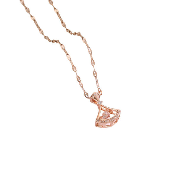 Wholesale Women's Titanium Steel Clavicle Chain Necklace With Copper Pendant Micropaved Crown Heart Shape Flower Insect Leaves Geometric Animal Zodiac Letters Numbers Text Design
