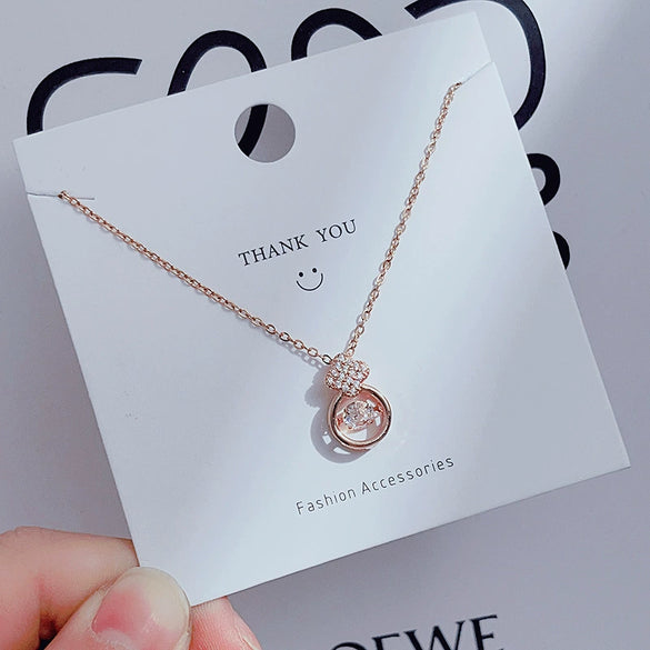 Wholesale Women's Titanium Steel Clavicle Chain Necklace With Copper Pendant Micropaved Crown Heart Shape Flower Insect Leaves Geometric Animal Zodiac Letters Numbers Text Design