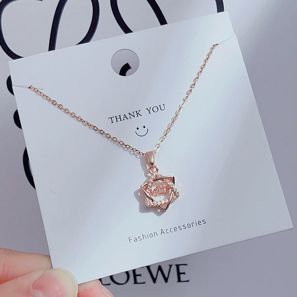 Wholesale Women's Titanium Steel Clavicle Chain Necklace With Copper Pendant Micropaved Crown Heart Shape Flower Insect Leaves Geometric Animal Zodiac Letters Numbers Text Design