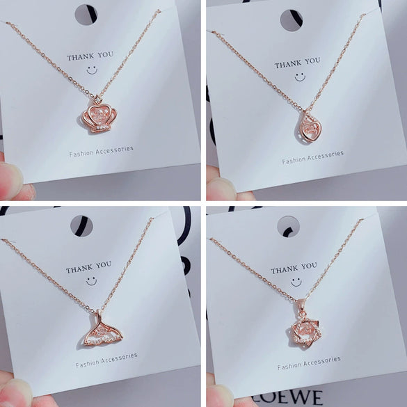 Wholesale Women's Titanium Steel Clavicle Chain Necklace With Copper Pendant Micropaved Crown Heart Shape Flower Insect Leaves Geometric Animal Zodiac Letters Numbers Text Design