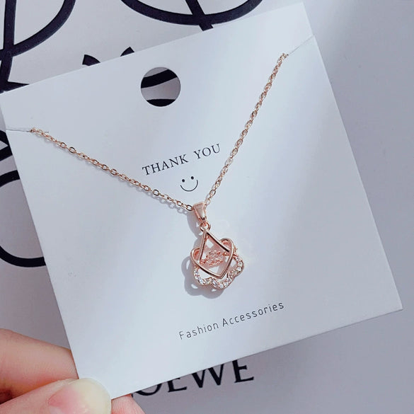 Wholesale Women's Titanium Steel Clavicle Chain Necklace With Copper Pendant Micropaved Crown Heart Shape Flower Insect Leaves Geometric Animal Zodiac Letters Numbers Text Design