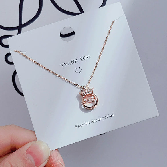 Wholesale Women's Titanium Steel Clavicle Chain Necklace With Copper Pendant Micropaved Crown Heart Shape Flower Insect Leaves Geometric Animal Zodiac Letters Numbers Text Design